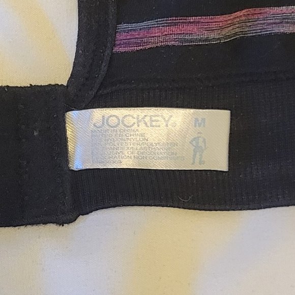 Jockey black with pink stripes wireless padded V neck sports bra sz: M - Picture 3 of 4